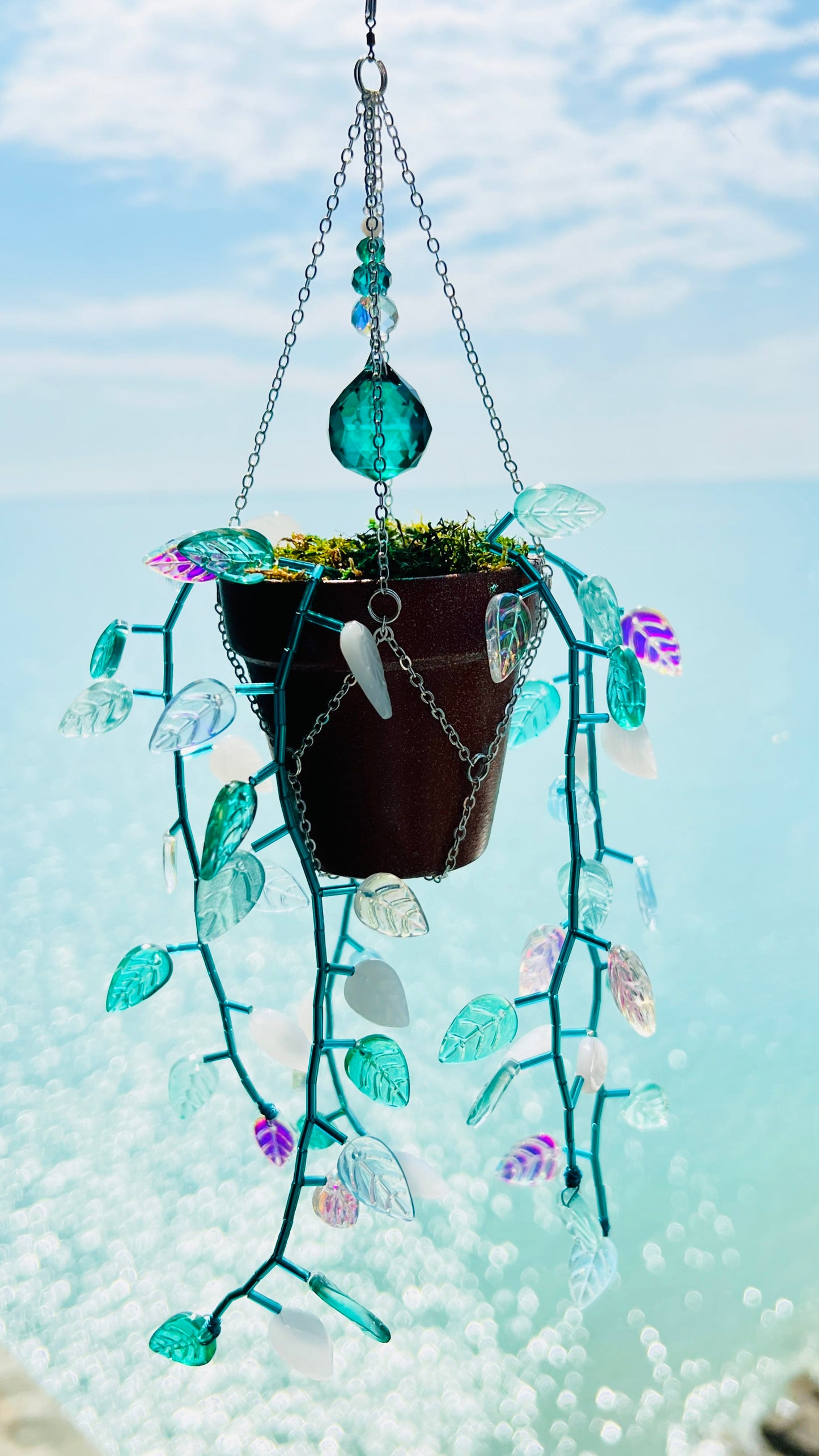 Suncatchers Opal Tide Leafy ‘Forever’ Plant Suncatcher with Glass Prisms & Spinner