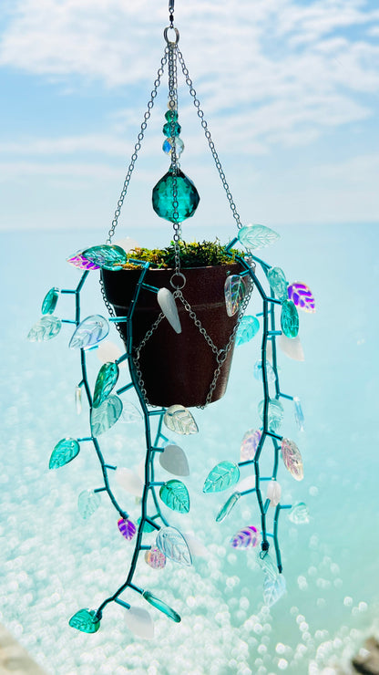 Suncatchers Opal Tide Leafy ‘Forever’ Plant Suncatcher with Glass Prisms & Spinner