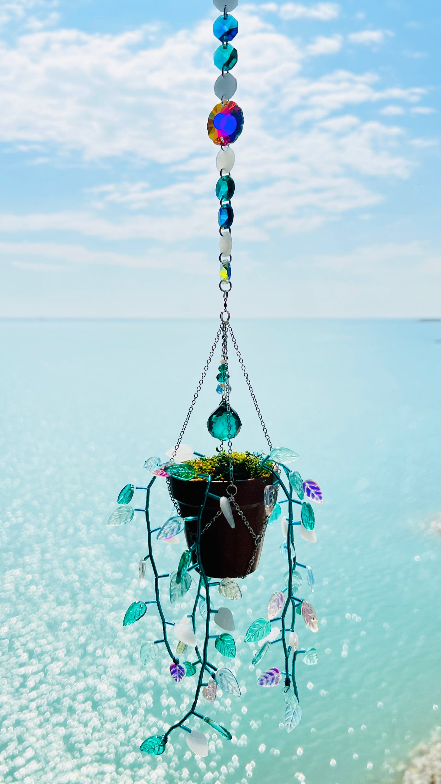 Suncatchers Leafy ‘Forever’ Plant Suncatcher with Glass Prisms & Spinner