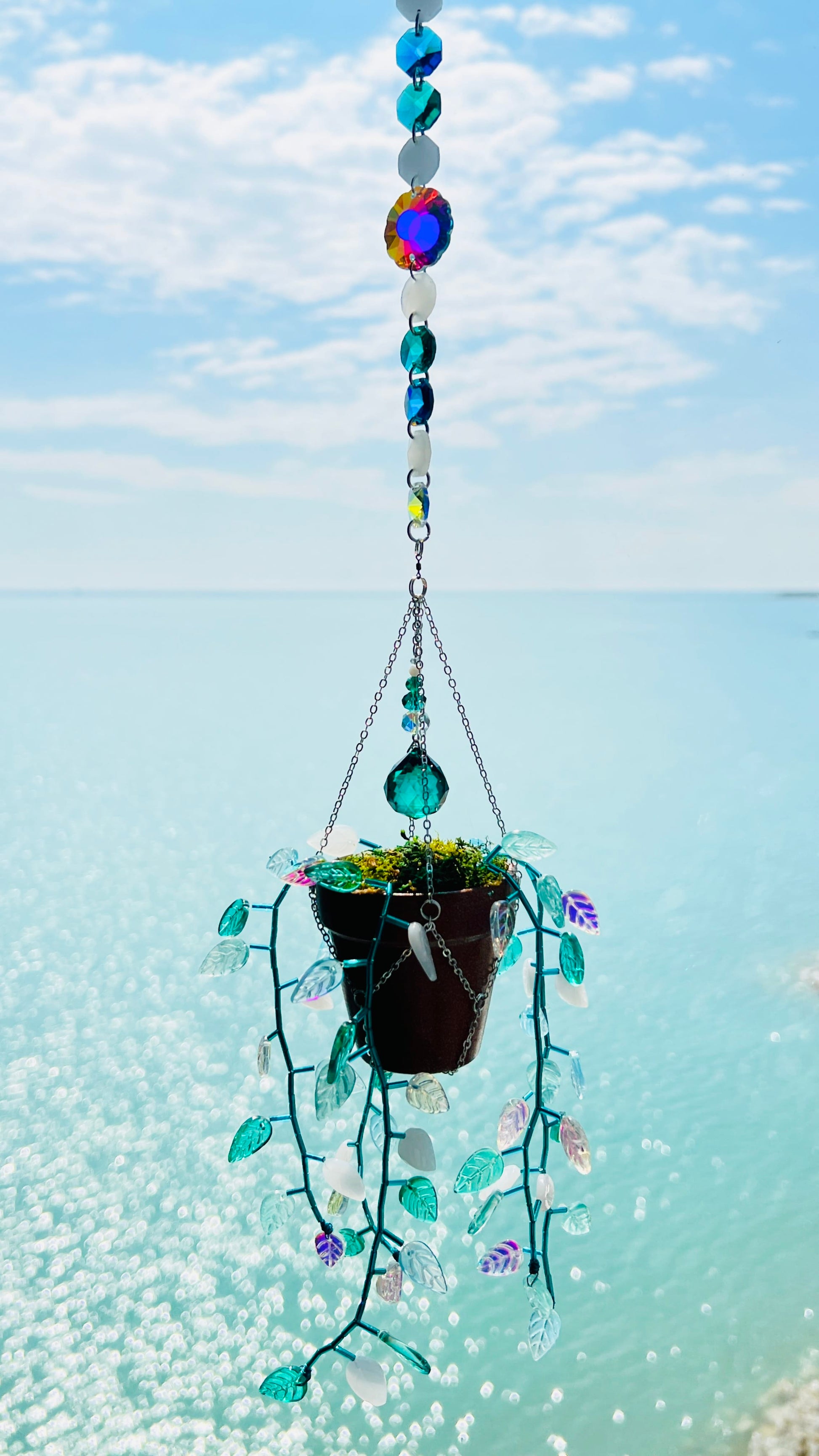 Suncatchers Leafy ‘Forever’ Plant Suncatcher with Glass Prisms & Spinner