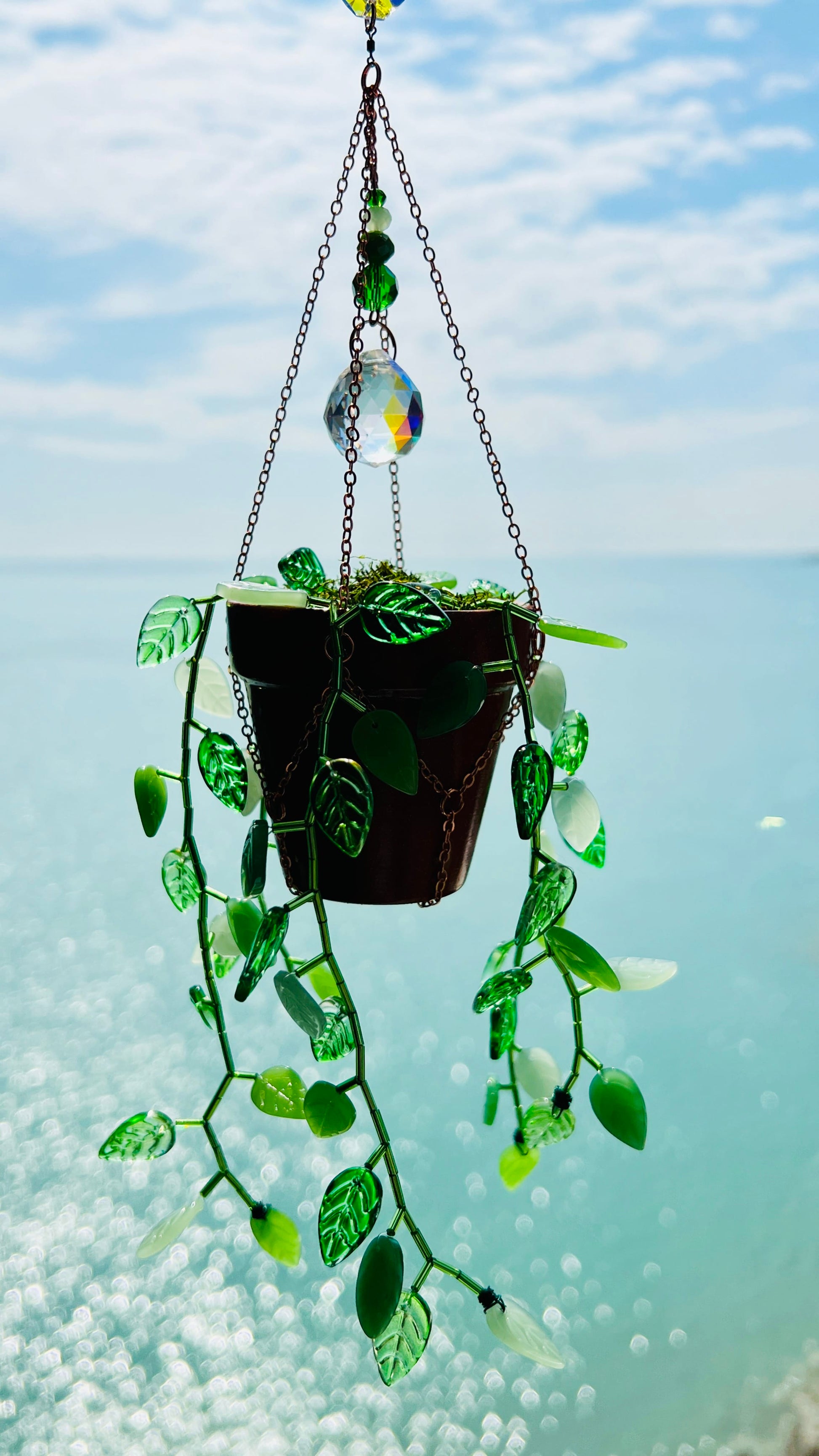 Suncatchers Leafy ‘Forever’ Plant Suncatcher with Glass Prisms & Spinner