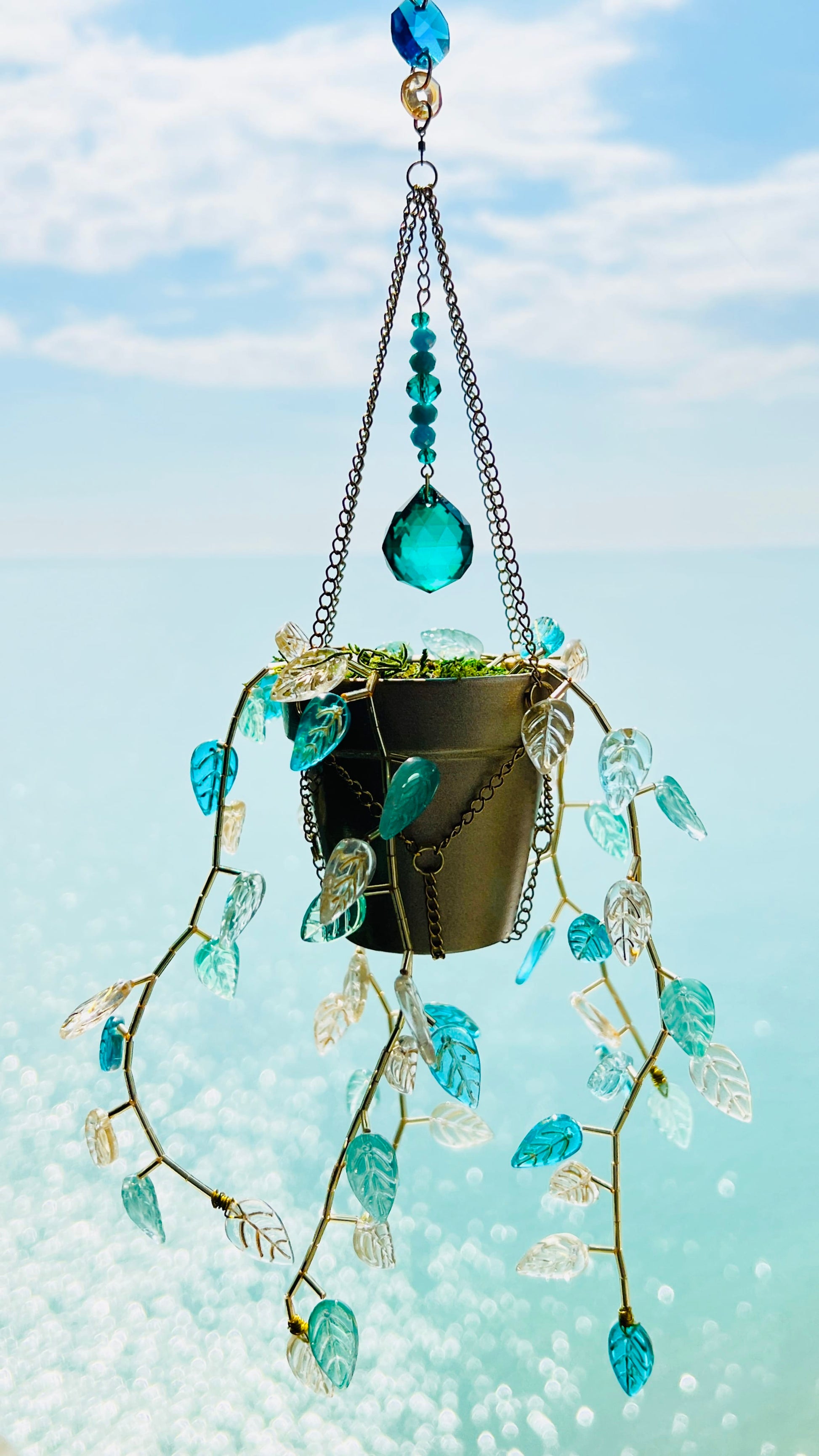 Suncatchers Leafy ‘Forever’ Plant Suncatcher with Glass Prisms & Spinner