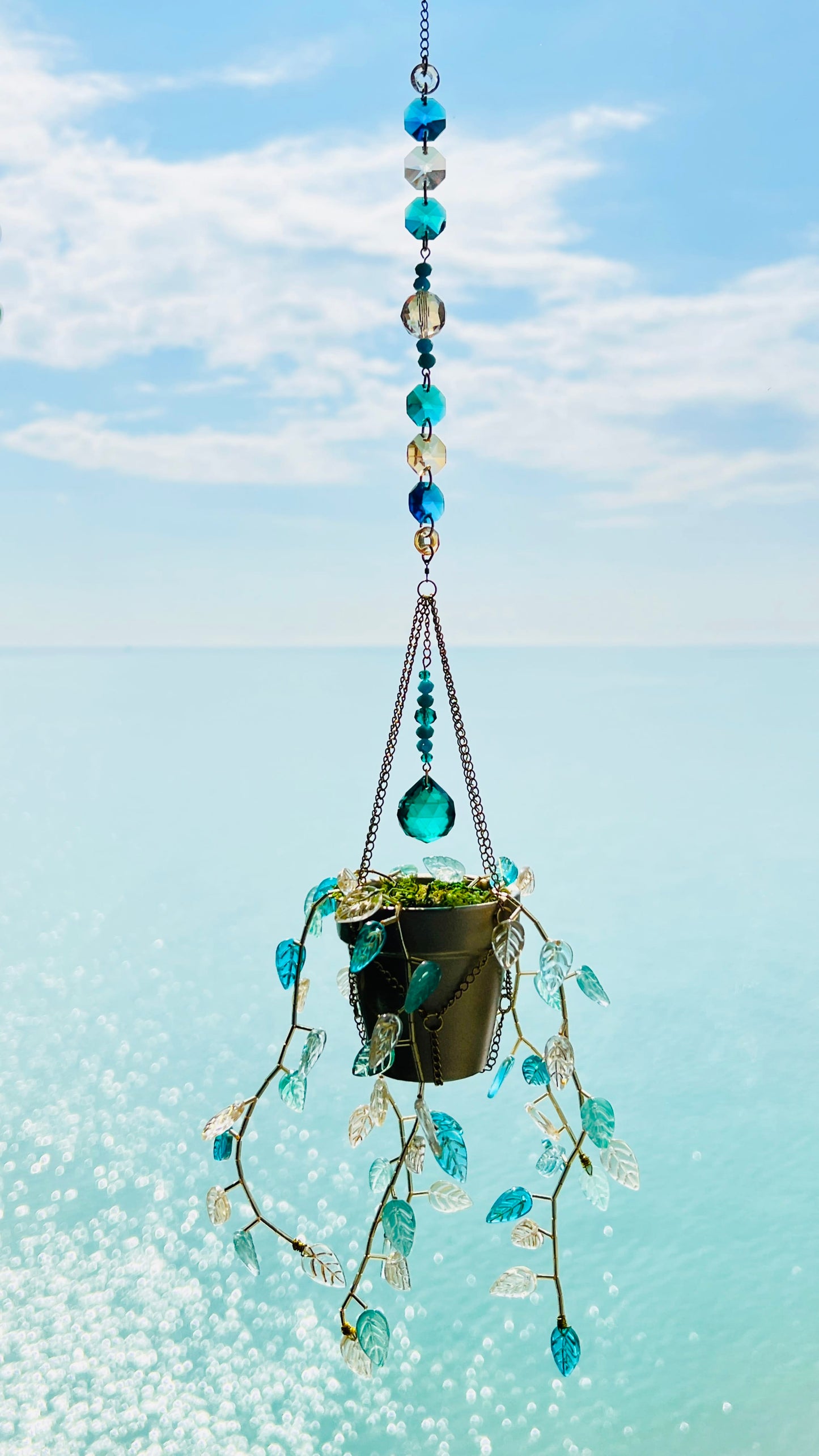Suncatchers Mystic Lagoon Leafy ‘Forever’ Plant Suncatcher with Glass Prisms & Spinner