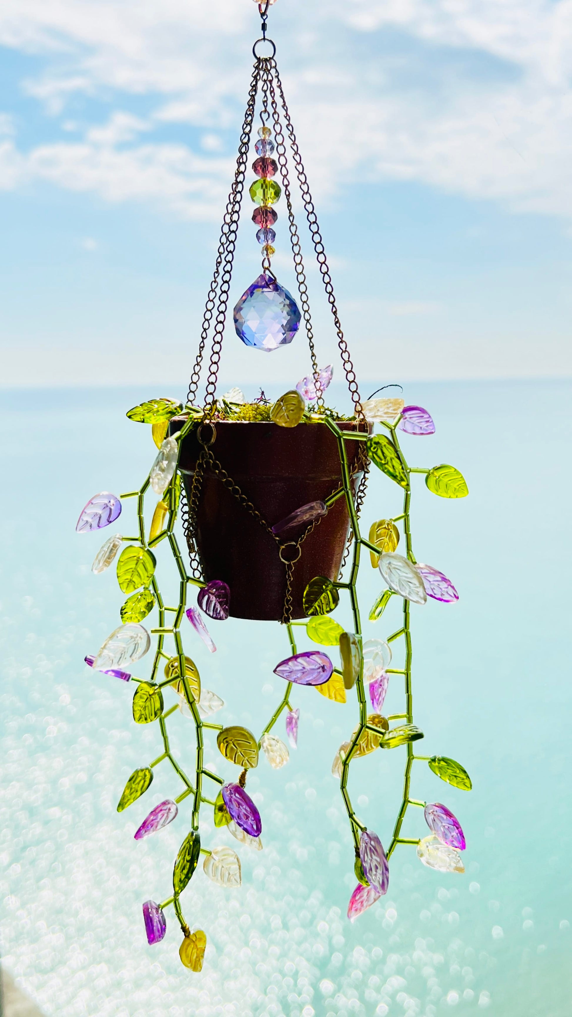 Suncatchers Leafy ‘Forever’ Plant Suncatcher with Glass Prisms & Spinner