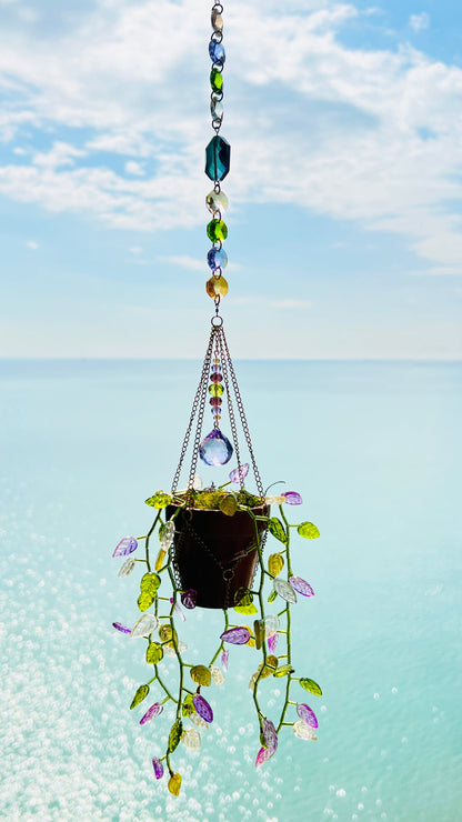 Suncatchers Golden Mosslight Leafy ‘Forever’ Plant Suncatcher with Glass Prisms & Spinner