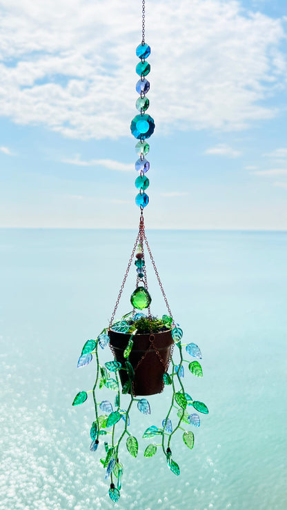 Suncatchers Leafy ‘Forever’ Plant Suncatcher with Glass Prisms & Spinner