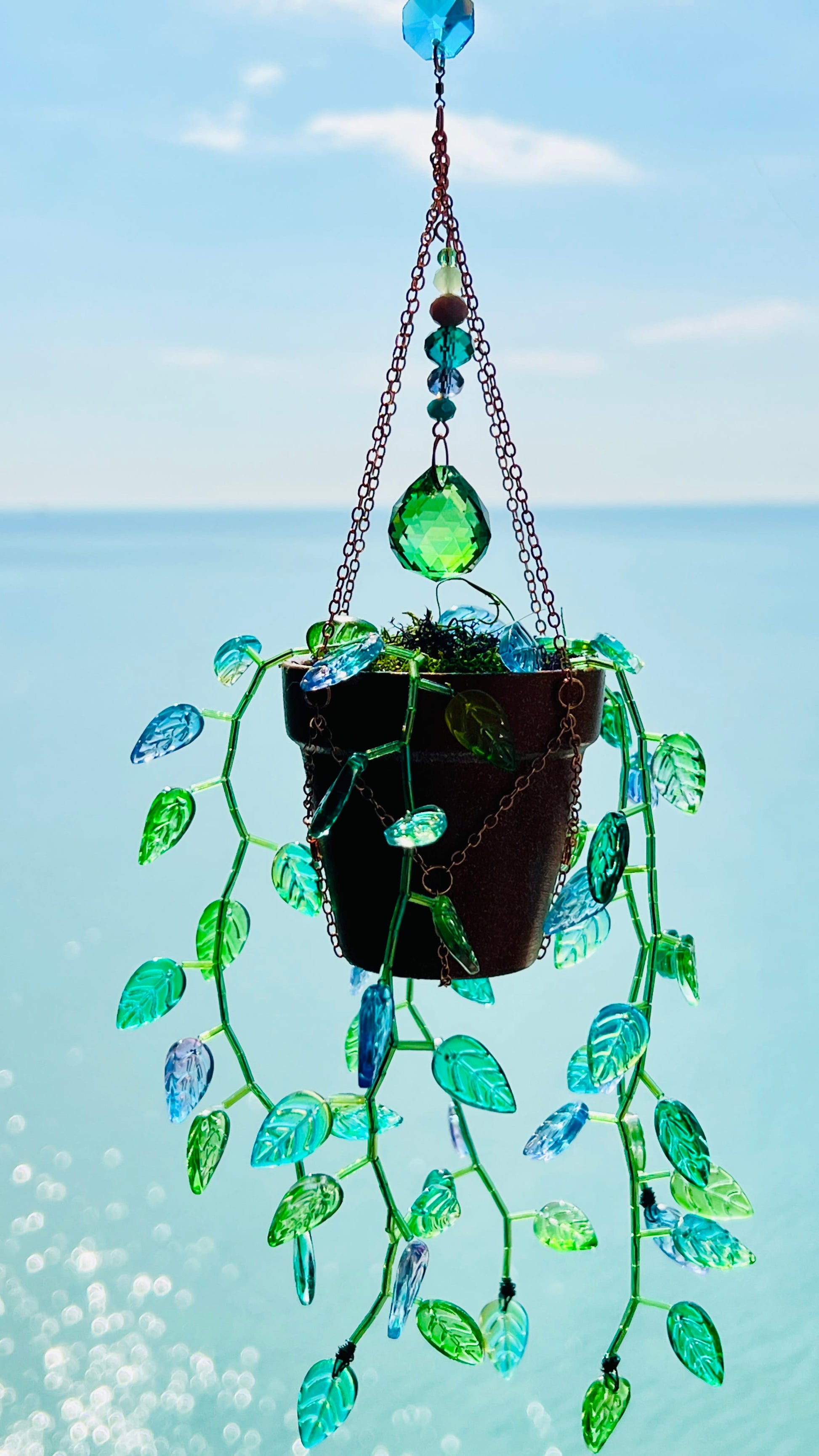Suncatchers Leafy ‘Forever’ Plant Suncatcher with Glass Prisms & Spinner