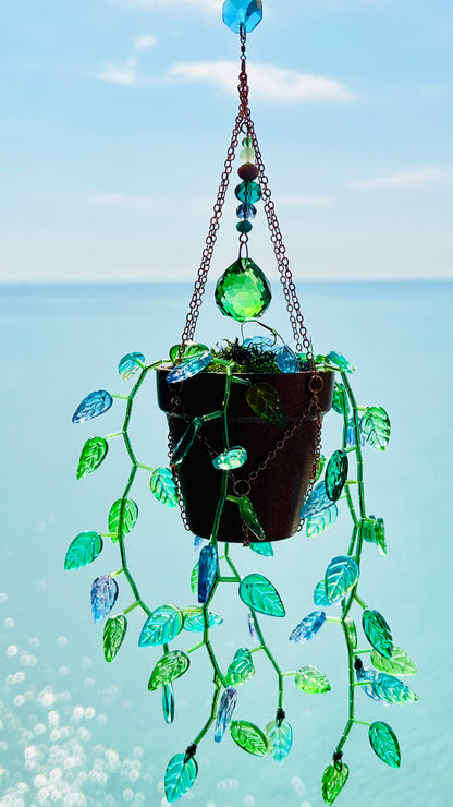 Suncatchers Leafy ‘Forever’ Plant Suncatcher with Glass Prisms & Spinner