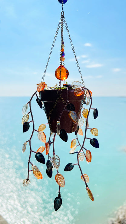 Suncatchers Leafy ‘Forever’ Plant Suncatcher with Glass Prisms & Spinner