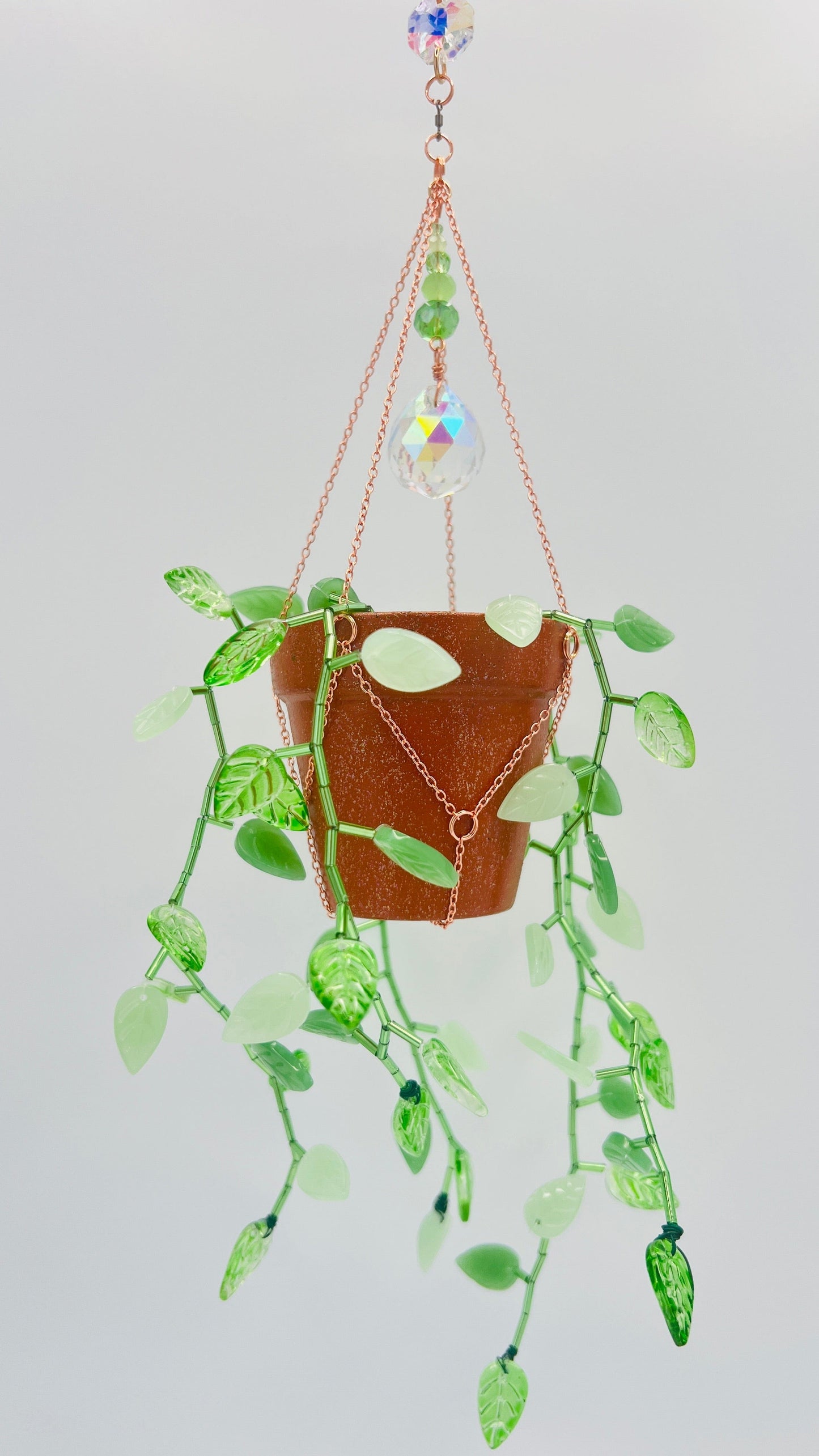 Suncatchers Leafy Plant Suncatcher with Glass Prisms & Spinner