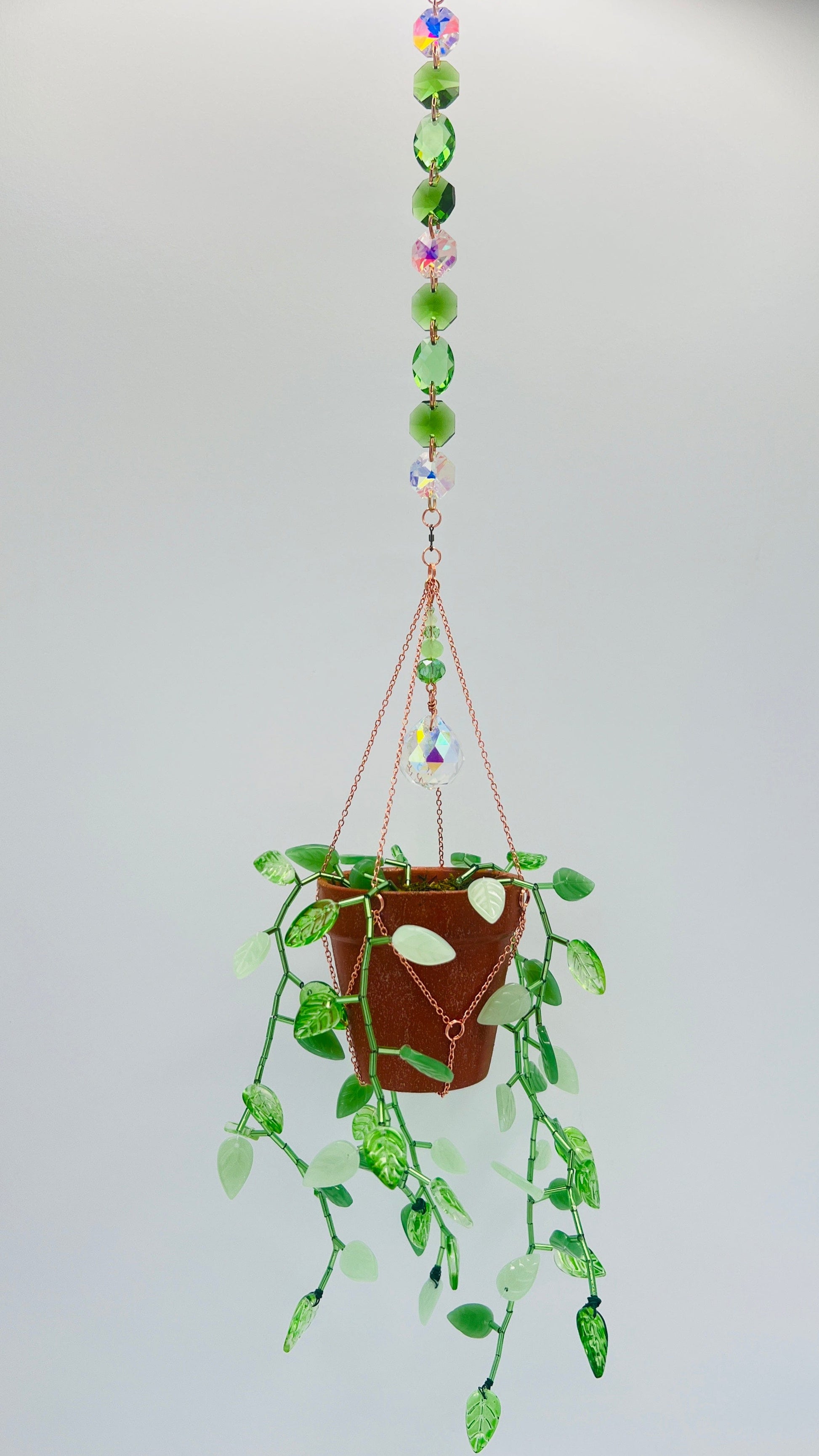 Suncatchers Jade Bloom Leafy Plant Suncatcher with Glass Prisms & Spinner