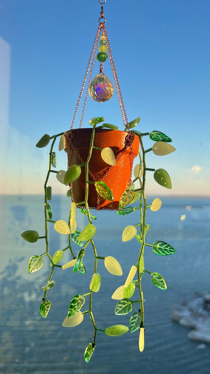 Suncatchers Leafy Plant Suncatcher with Glass Prisms & Spinner