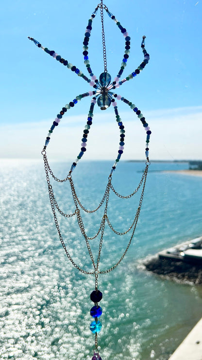 Suncatchers Midnight Aurora Web – Beaded Spider Suncatcher