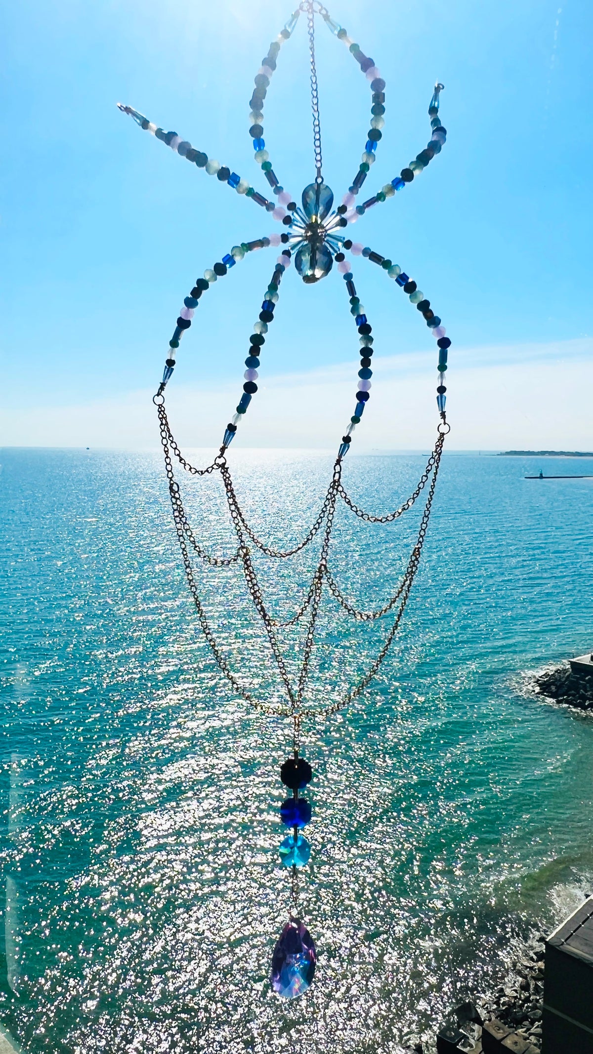 Suncatchers Midnight Aurora Web – Beaded Spider Suncatcher