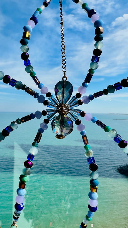 Suncatchers Midnight Aurora Web – Beaded Spider Suncatcher