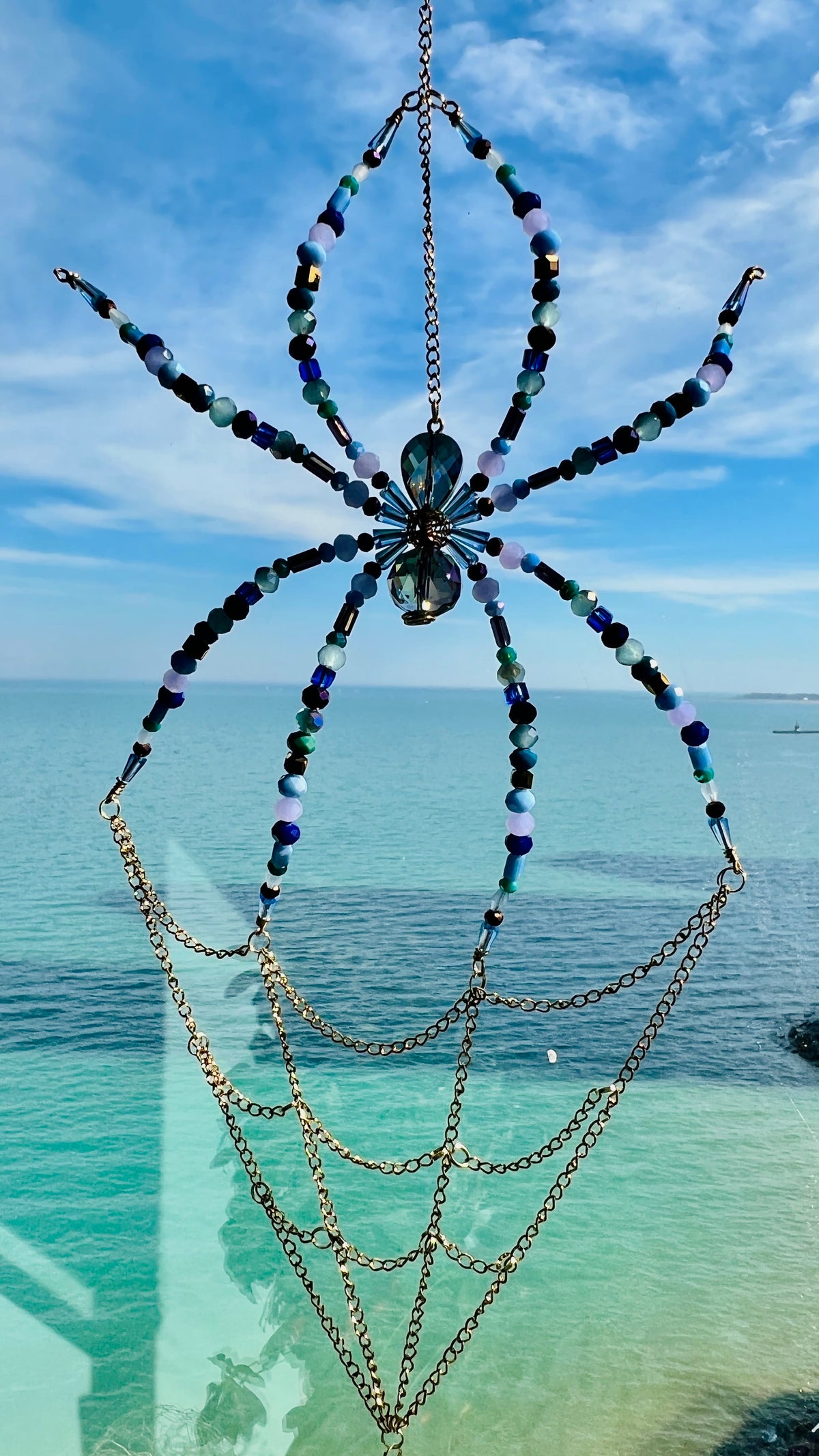 Suncatchers Midnight Aurora Web – Beaded Spider Suncatcher