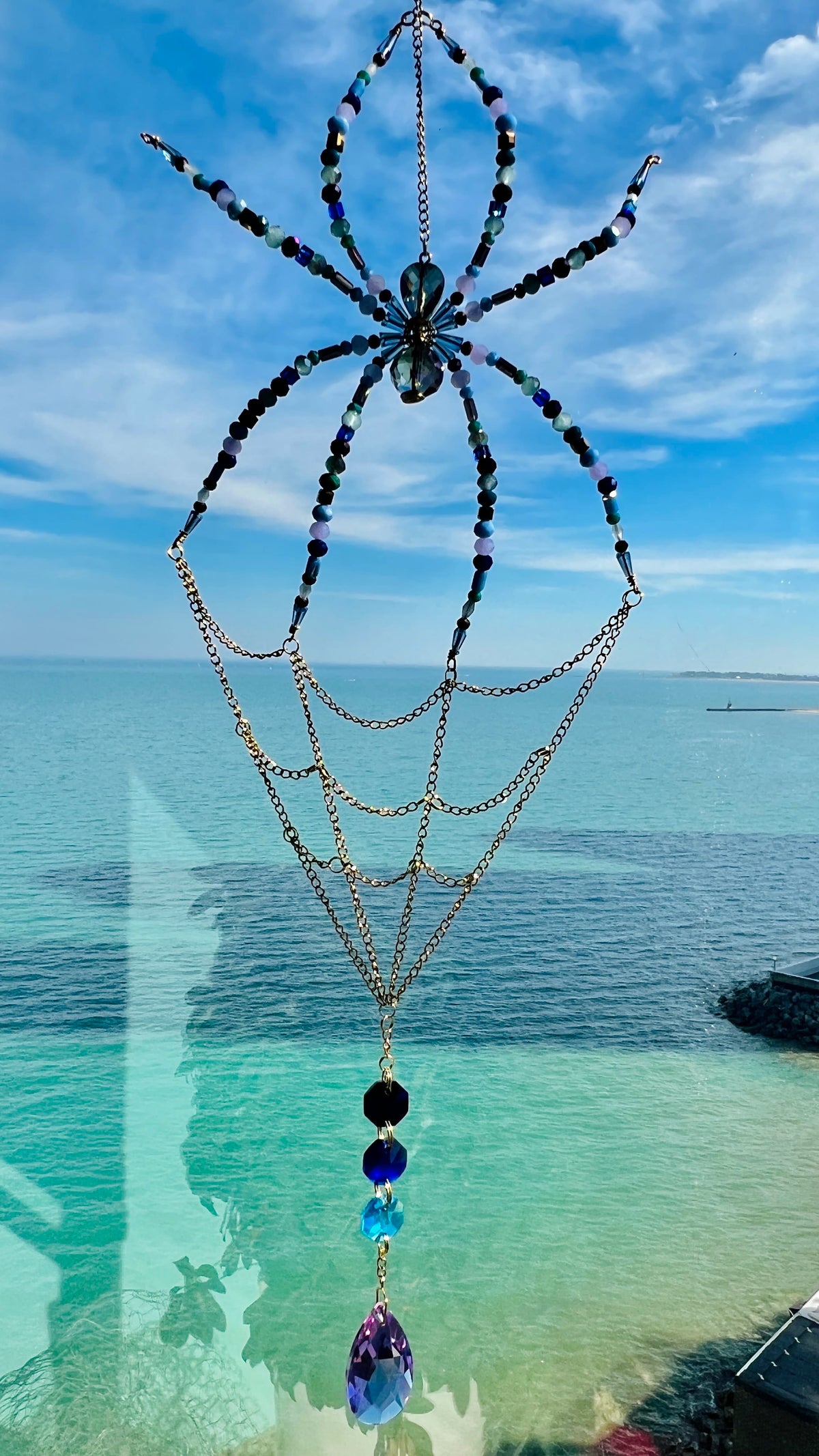 Suncatchers Midnight Aurora Web – Beaded Spider Suncatcher