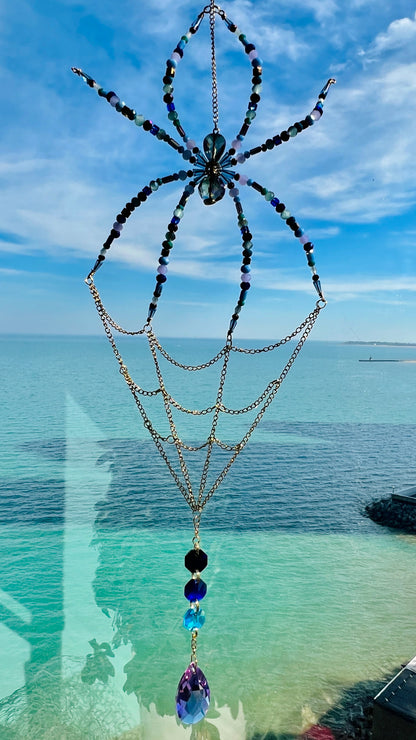 Suncatchers Midnight Aurora Web – Beaded Spider Suncatcher