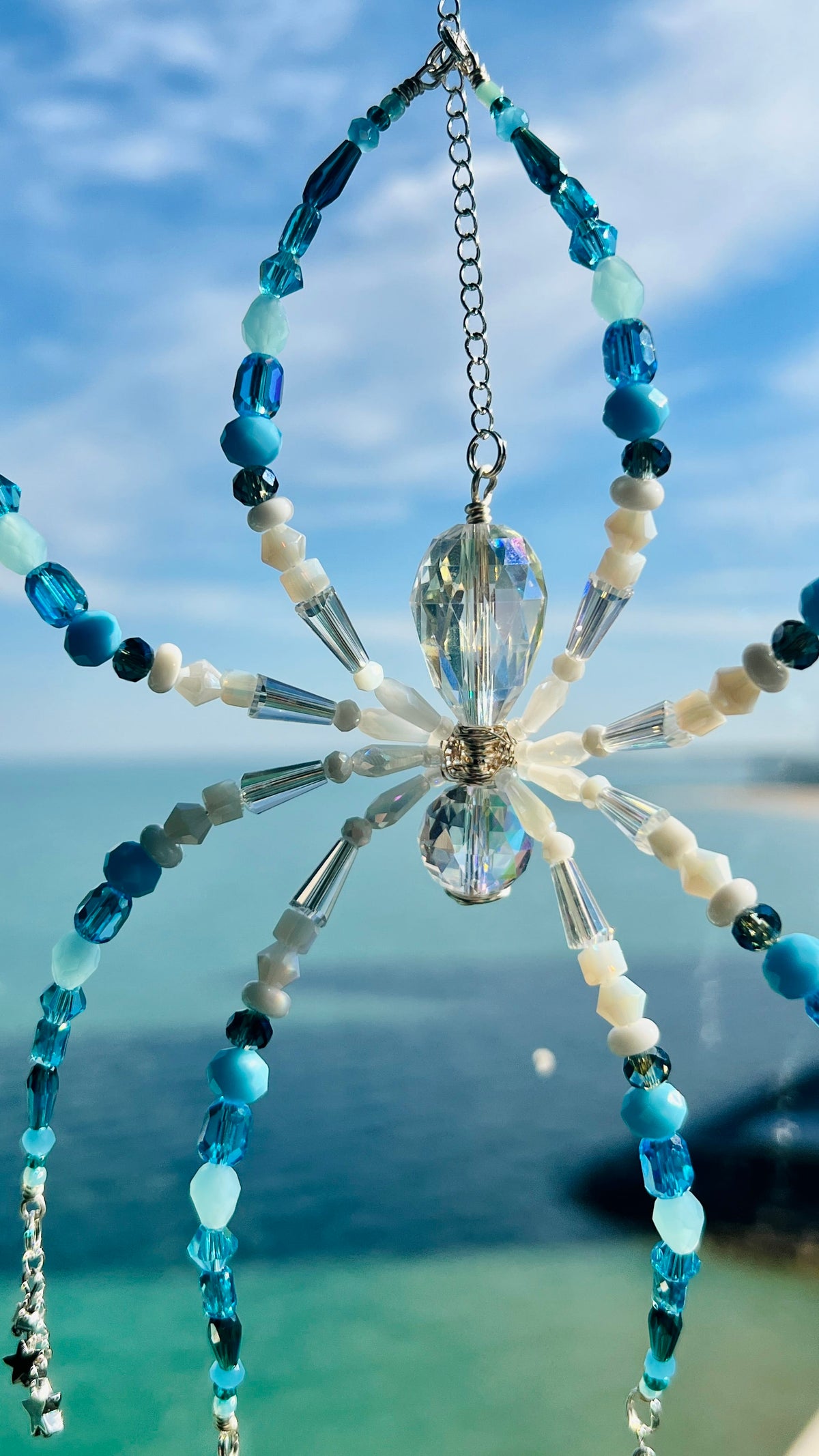 Suncatchers Moonlit Tide Spider – Blue Celestial Beaded Suncatcher