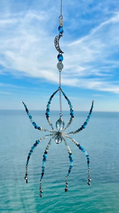 Suncatchers Moonlit Tide Spider – Blue Celestial Beaded Suncatcher
