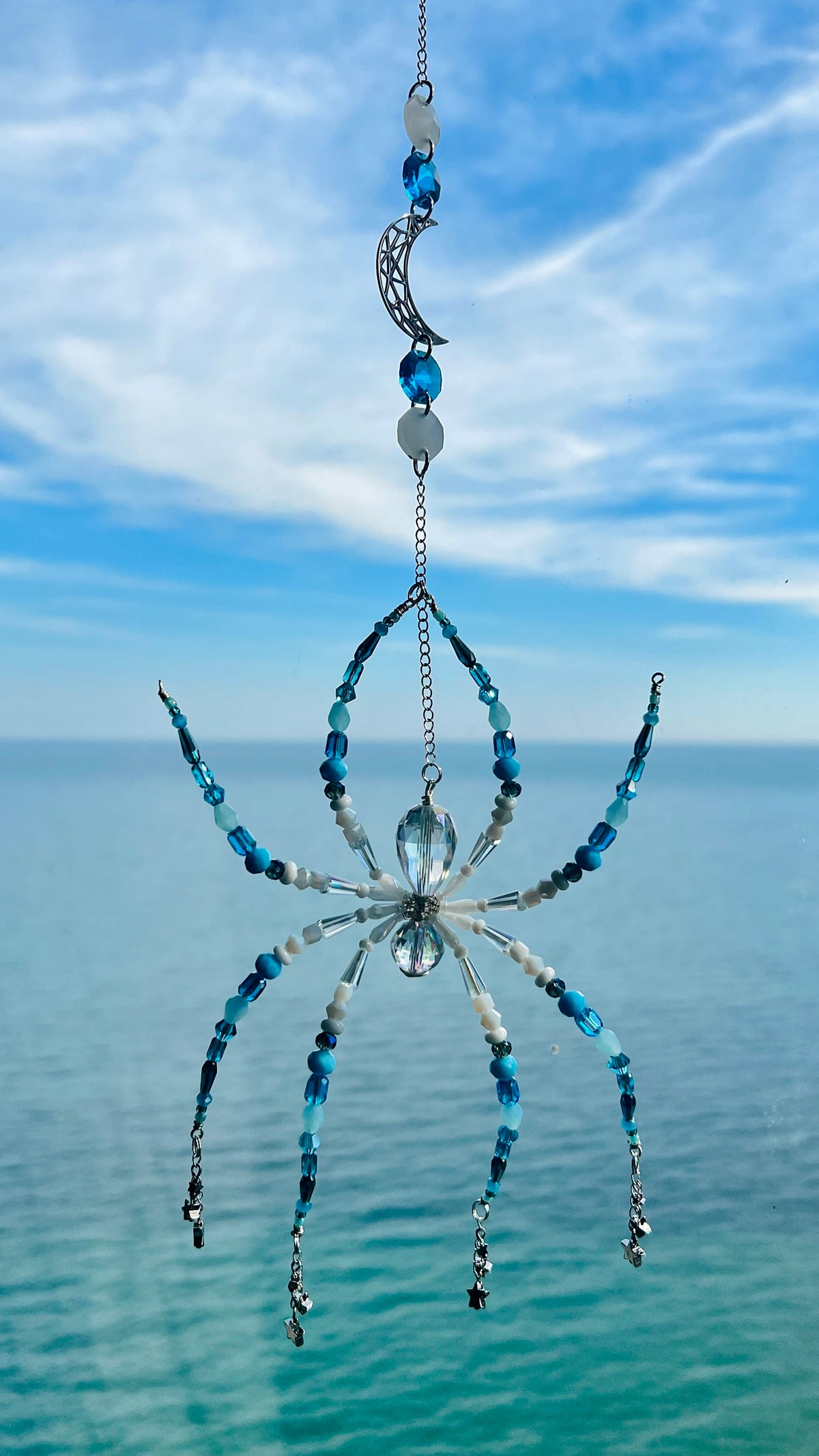 Suncatchers Moonlit Tide Spider – Blue Celestial Beaded Suncatcher