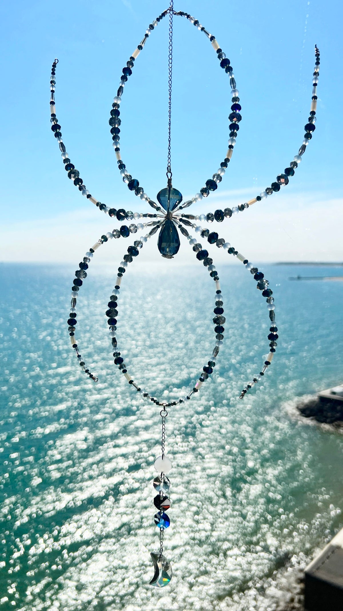 Suncatchers Moonlit Tides Web – Beaded Spider Suncatcher