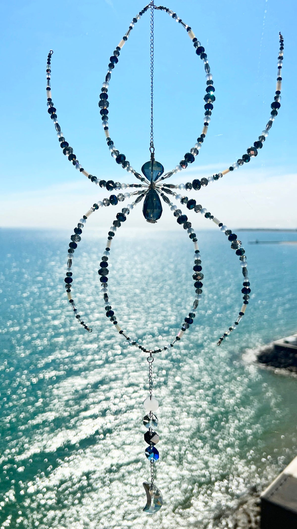 Suncatchers Moonlit Tides Web – Beaded Spider Suncatcher