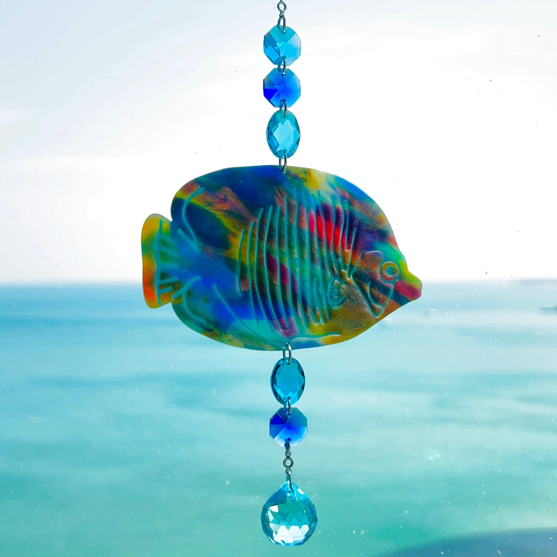 Suncatchers Aqua | Blue | Steel Multicolored Fish Suncatcher – Handmade Ocean Decor