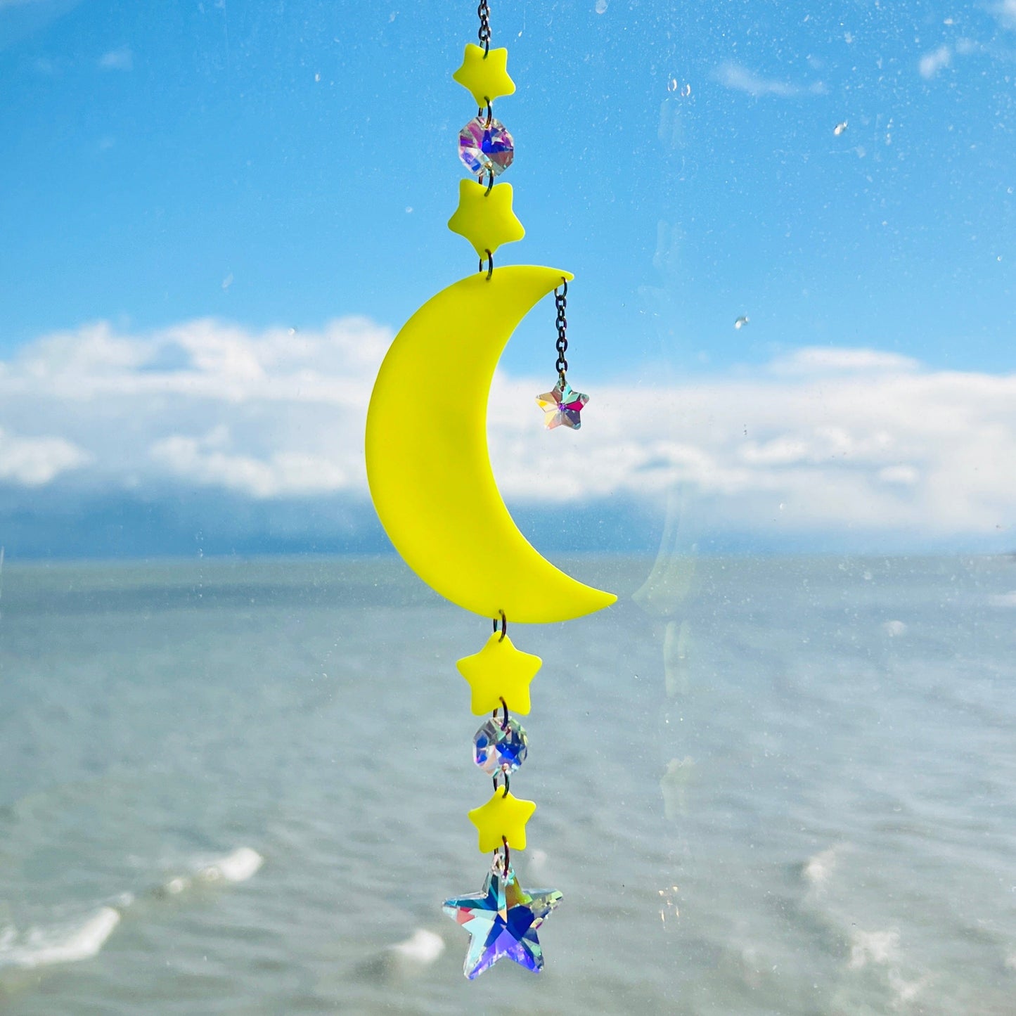 Suncatchers Neon Yellow Moon & Stars Solar Glow Suncatcher