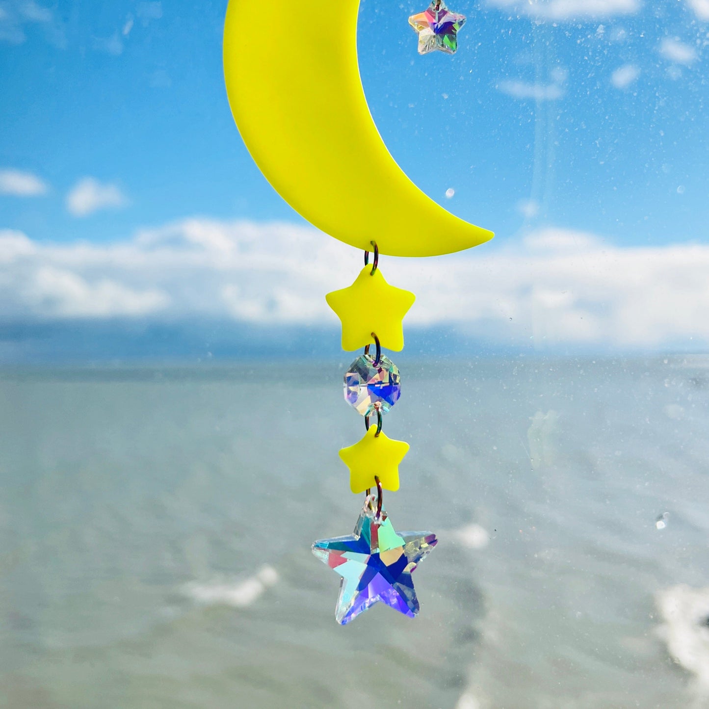 Suncatchers Neon Yellow Moon & Stars Solar Glow Suncatcher