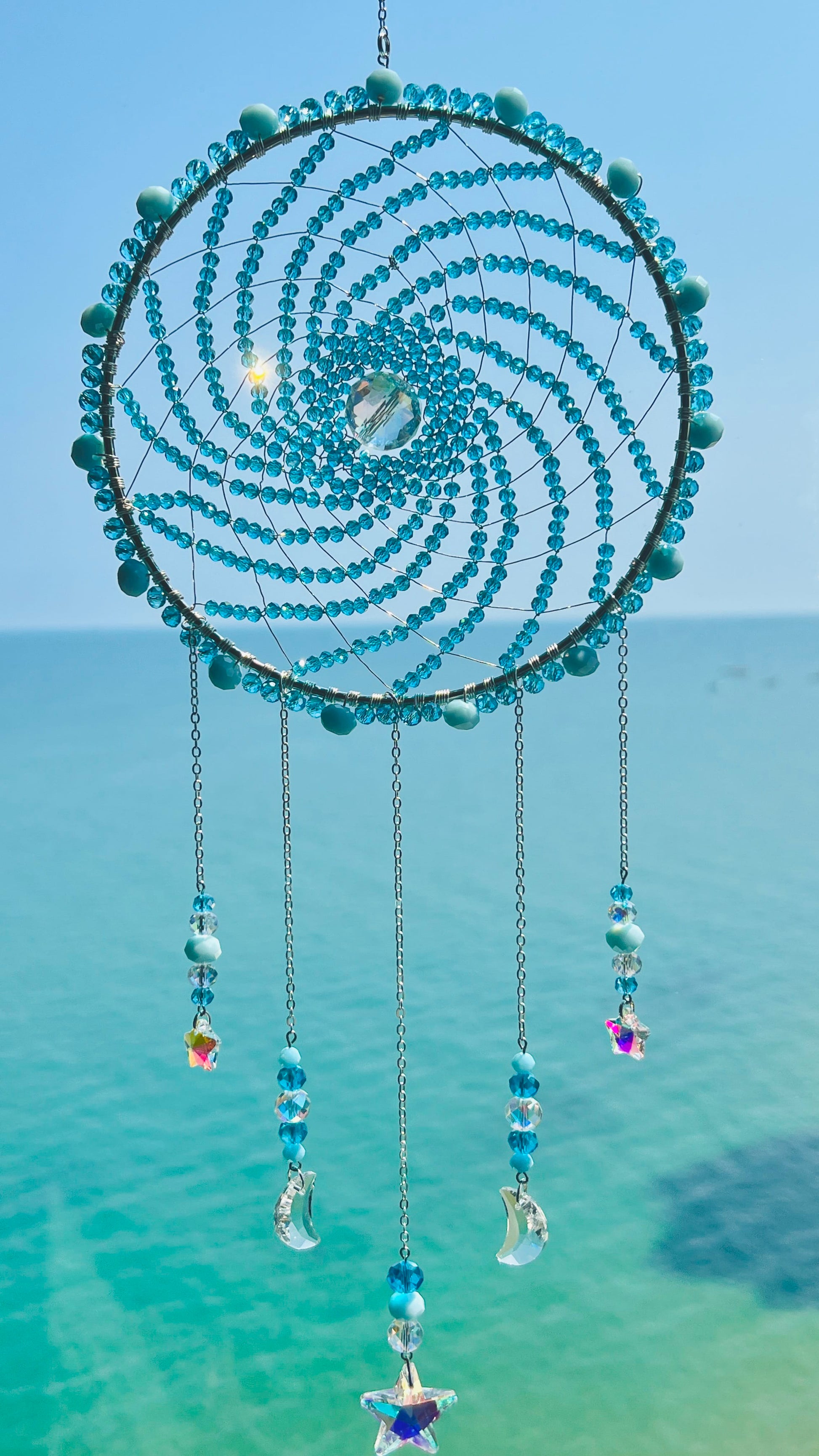 Suncatchers Ocean Orbit Aqua Moon & Star Crystal Suncatcher