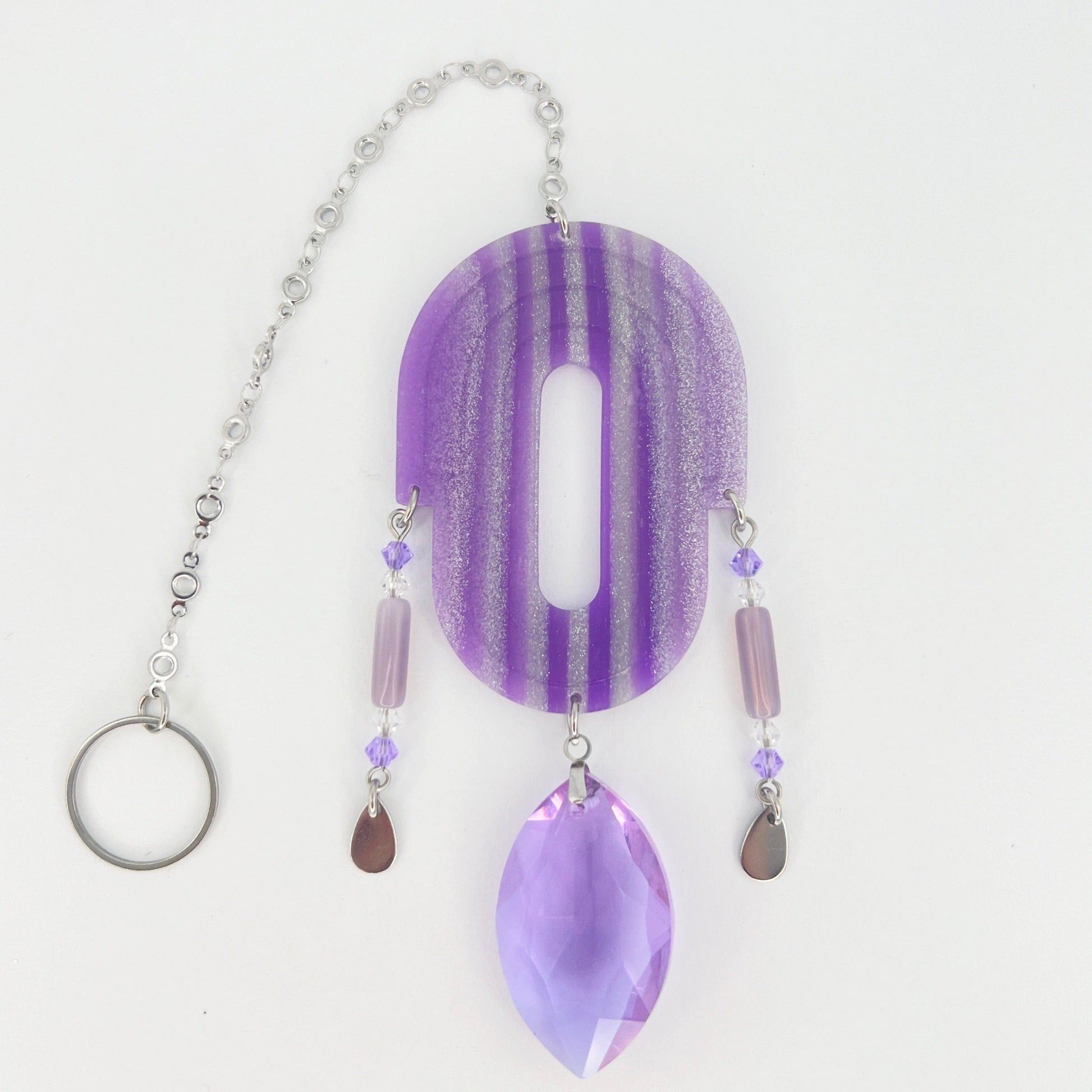 Suncatchers Striped Purple & Silver / Horse-Eye Prism Oval Drop Suncatcher