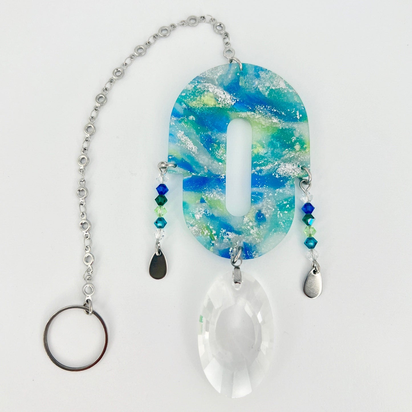 Suncatchers Marbled Blues & Greens / Oval Prism Oval Drop Suncatcher