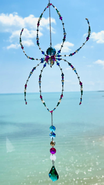 Suncatchers Peacock Web Beaded Spider Suncatcher