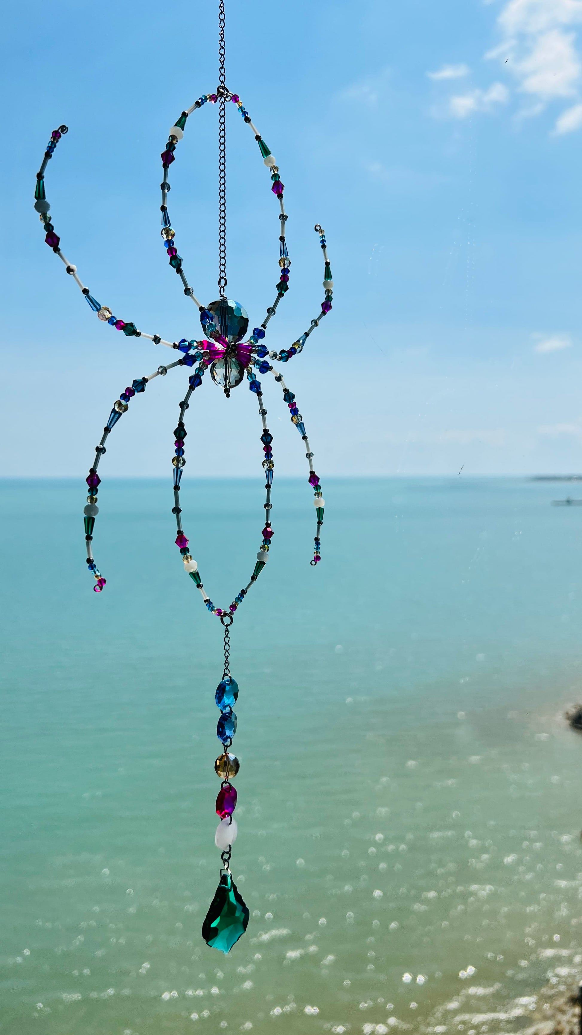 Suncatchers Peacock Web Beaded Spider Suncatcher