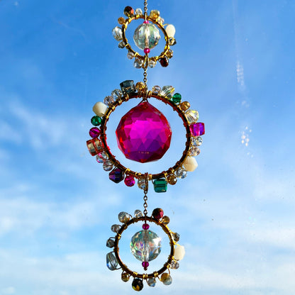 Suncatchers Pink Prism Glass Suncatcher – Handmade Beaded Light Catcher