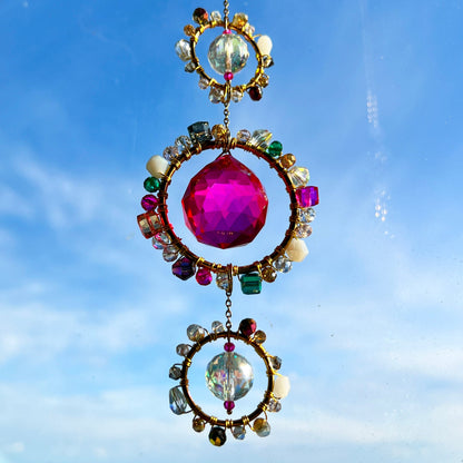 Suncatchers Pink Prism Glass Suncatcher – Handmade Beaded Light Catcher