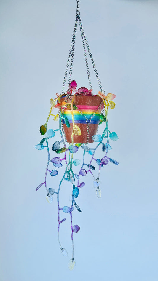 Suncatchers Rainbow Leafy Plant Suncatcher – Handpainted Pot