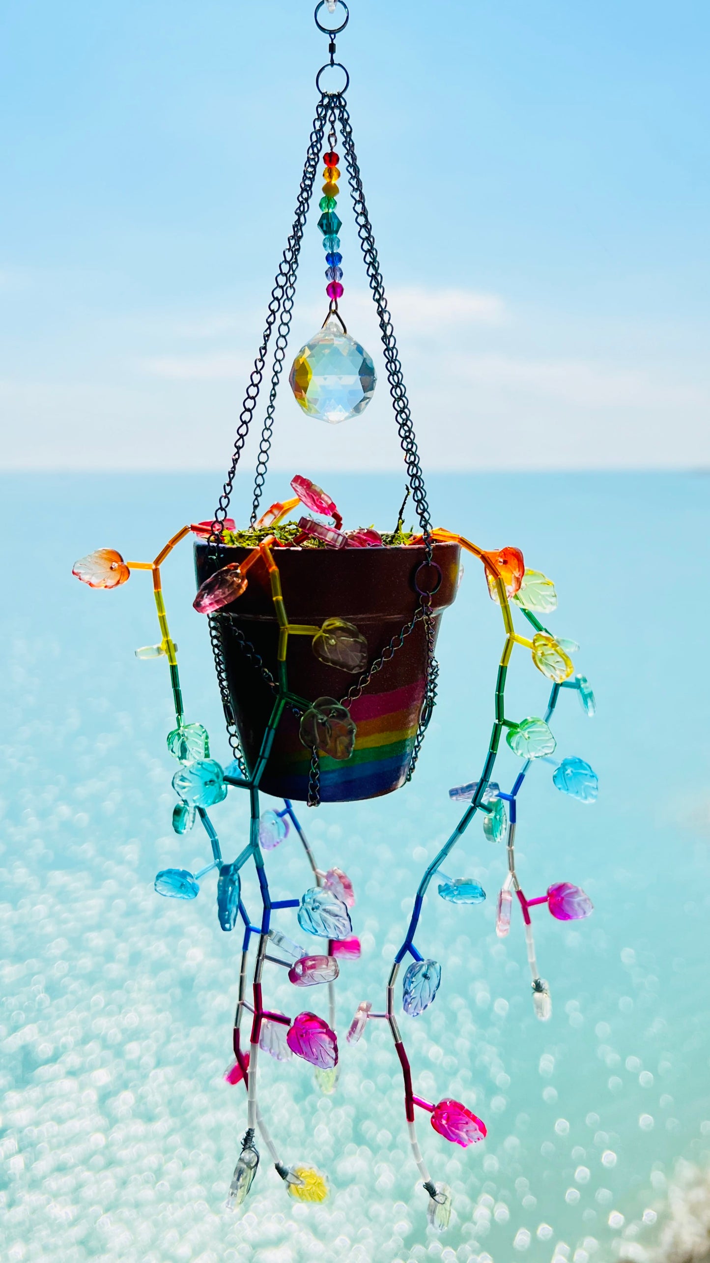 Suncatchers Rainbow Leafy Plant Suncatcher – Handpainted Pot