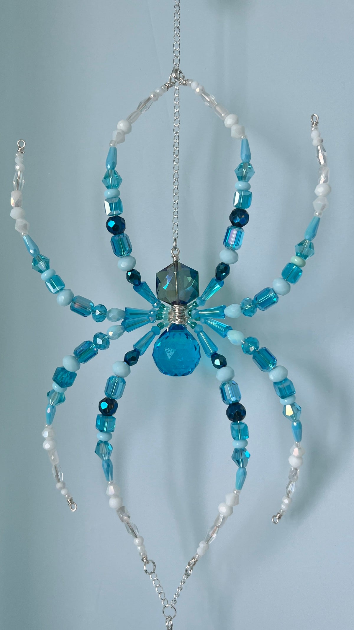 Suncatchers Sea Glass Spider – Blue & Aqua Beaded Spider Suncatcher