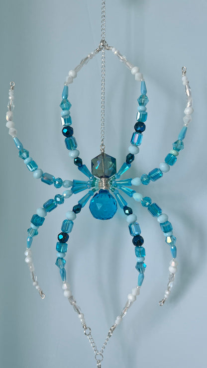 Suncatchers Sea Glass Spider – Blue & Aqua Beaded Spider Suncatcher