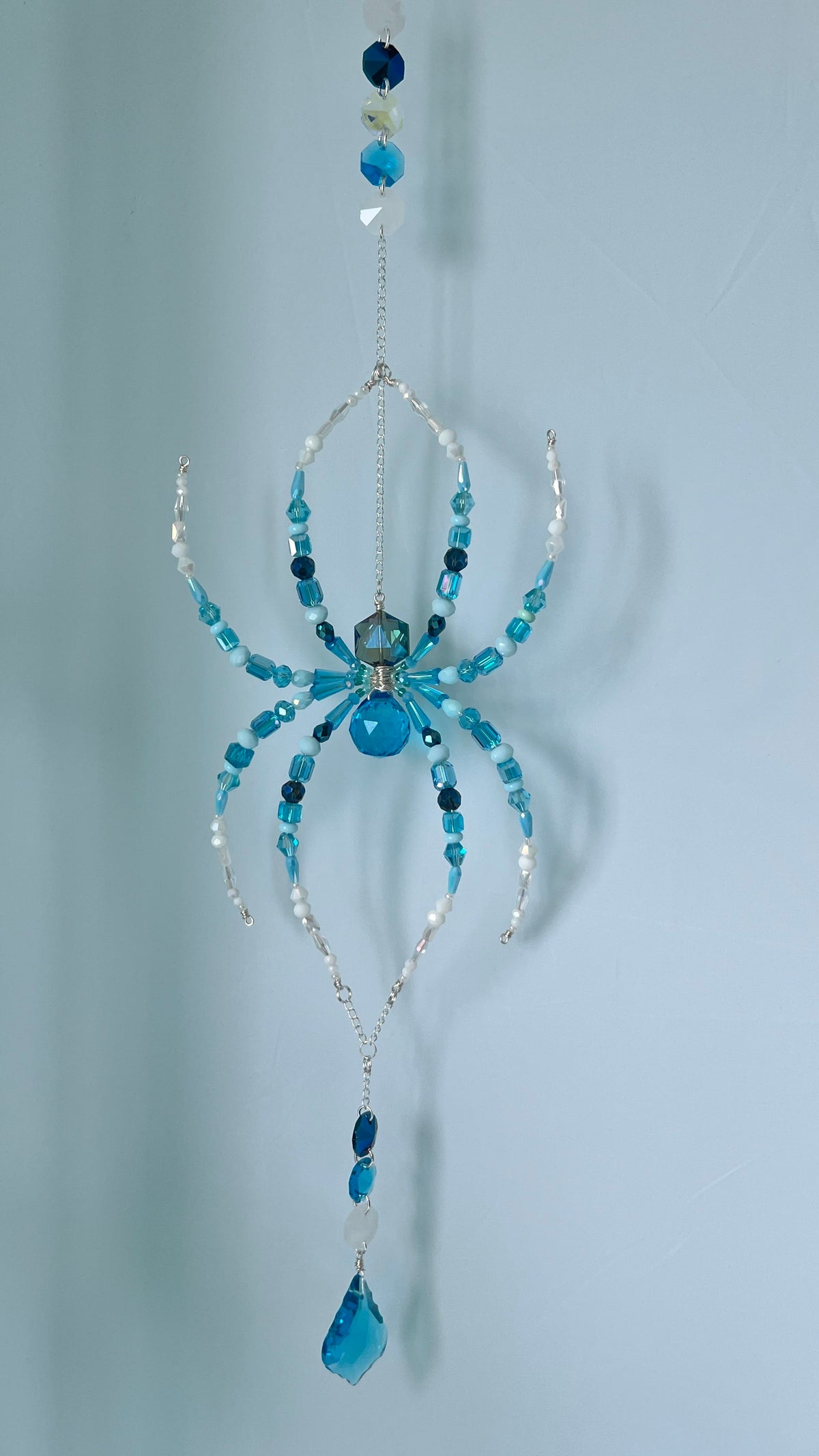 Suncatchers Sea Glass Spider – Blue & Aqua Beaded Spider Suncatcher