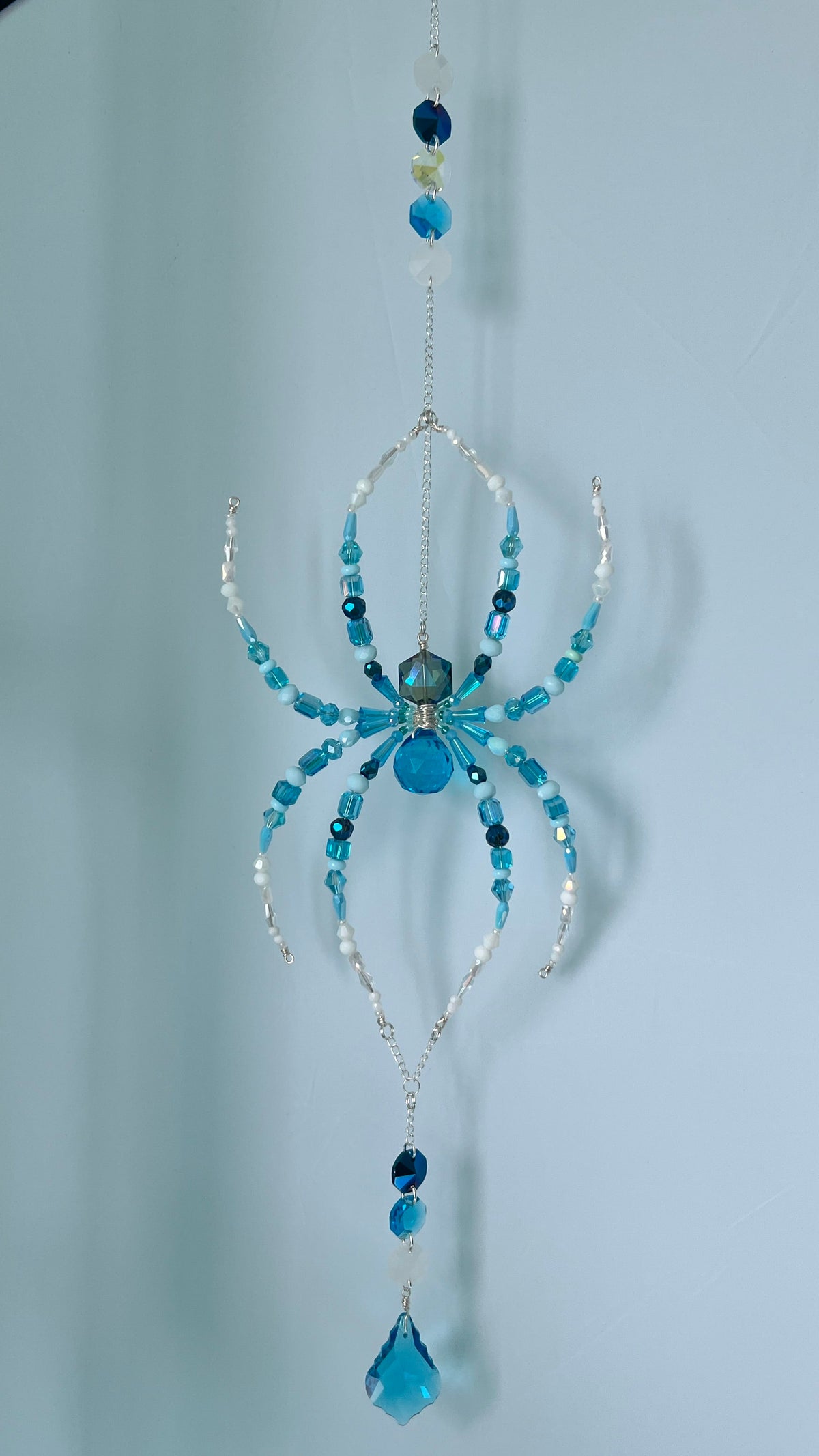 Suncatchers Sea Glass Spider – Blue & Aqua Beaded Spider Suncatcher