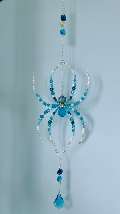 Suncatchers Sea Glass Spider – Blue & Aqua Beaded Spider Suncatcher
