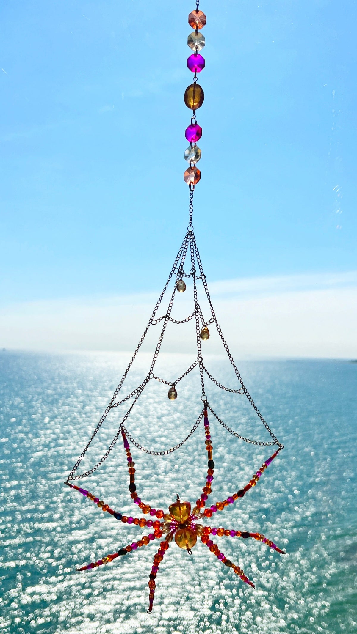 Suncatchers Sunset Spell Web – Beaded Spider Suncatcher