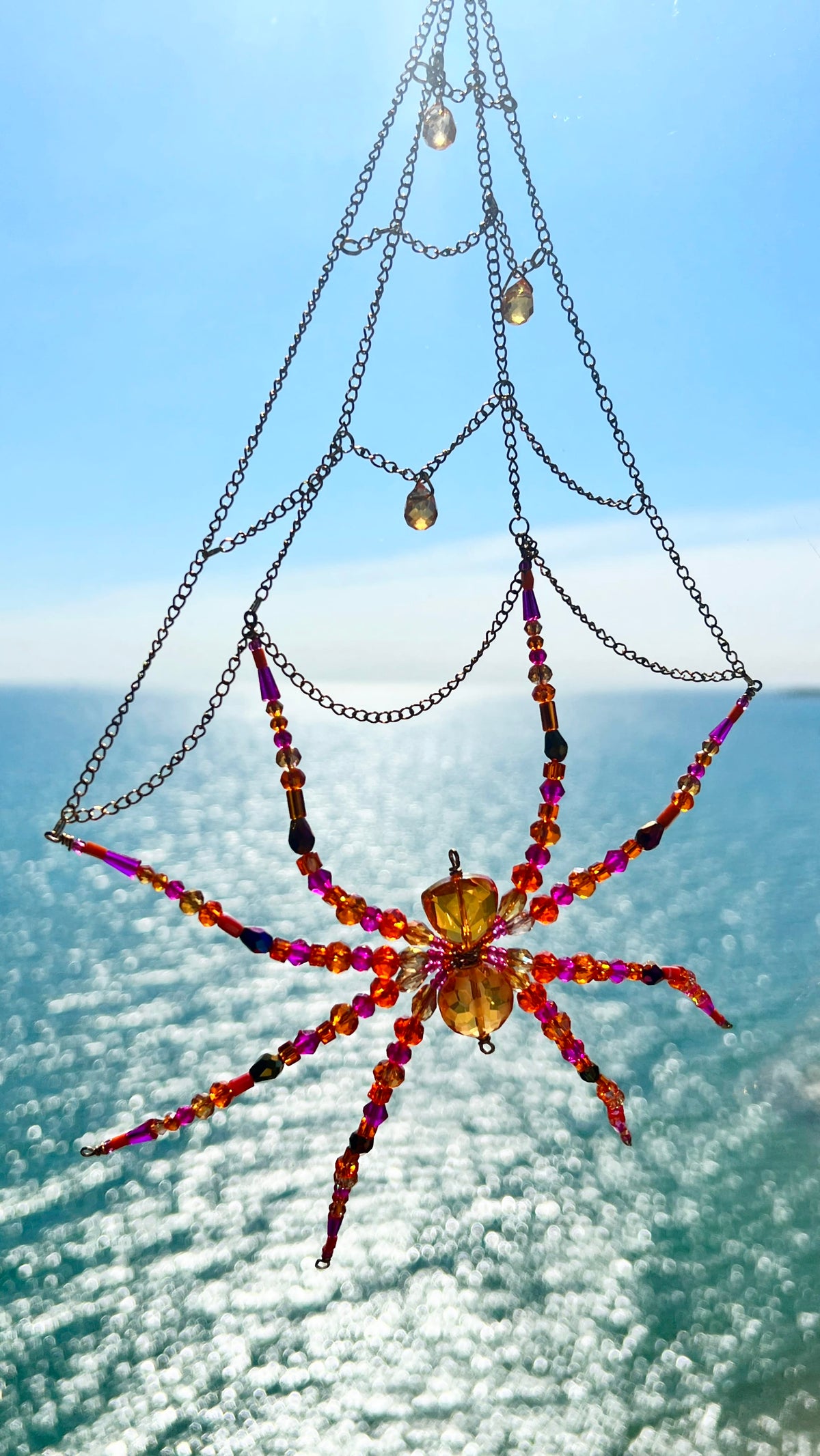 Suncatchers Sunset Spell Web – Beaded Spider Suncatcher