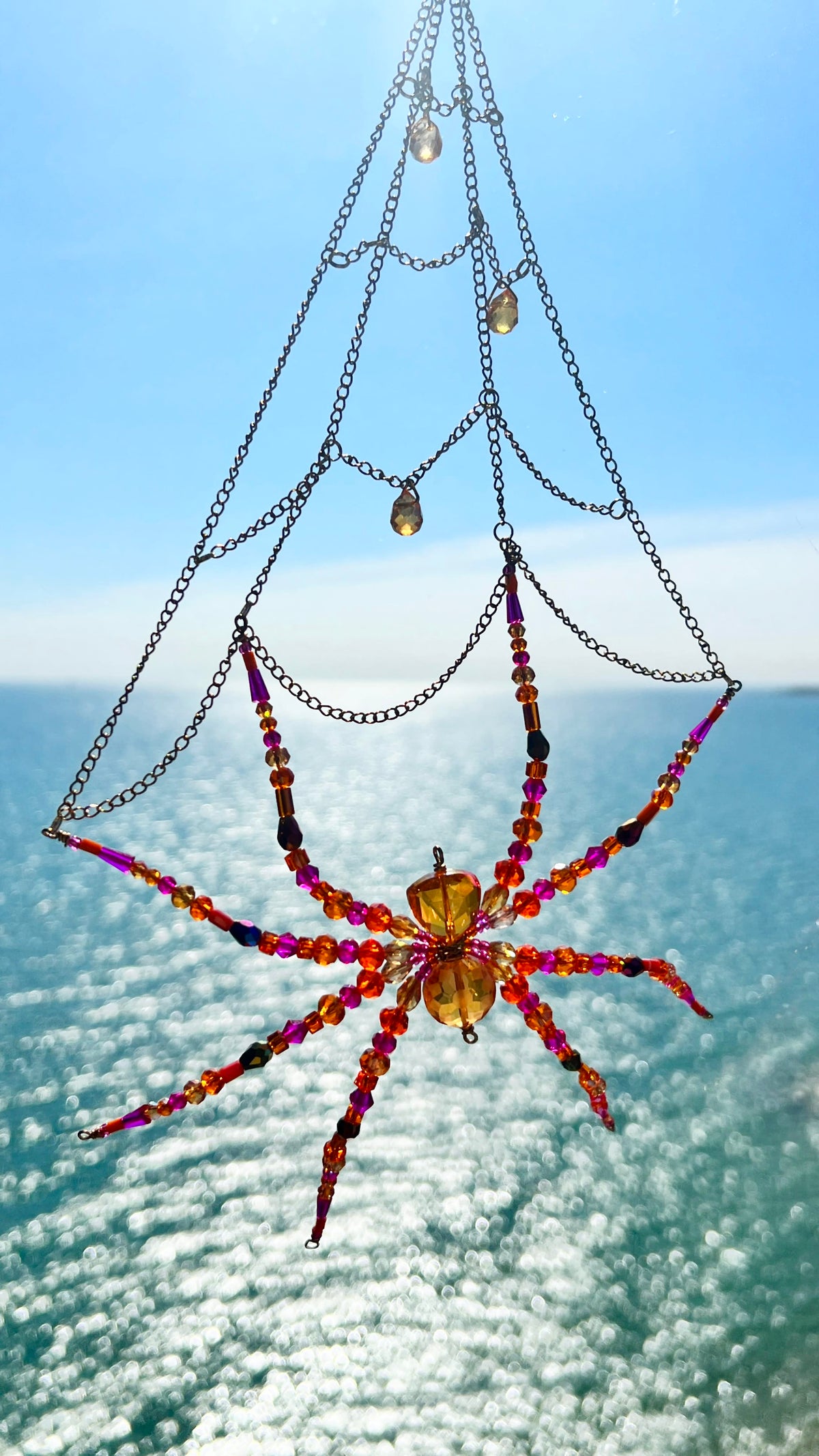 Suncatchers Sunset Spell Web – Beaded Spider Suncatcher
