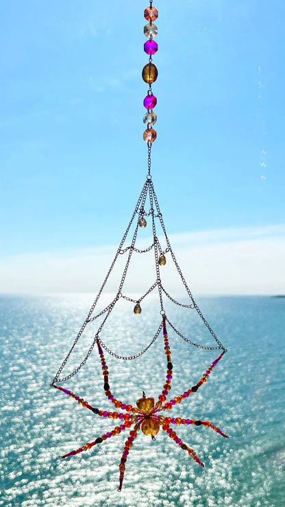 Suncatchers Sunset Spell Web – Beaded Spider Suncatcher