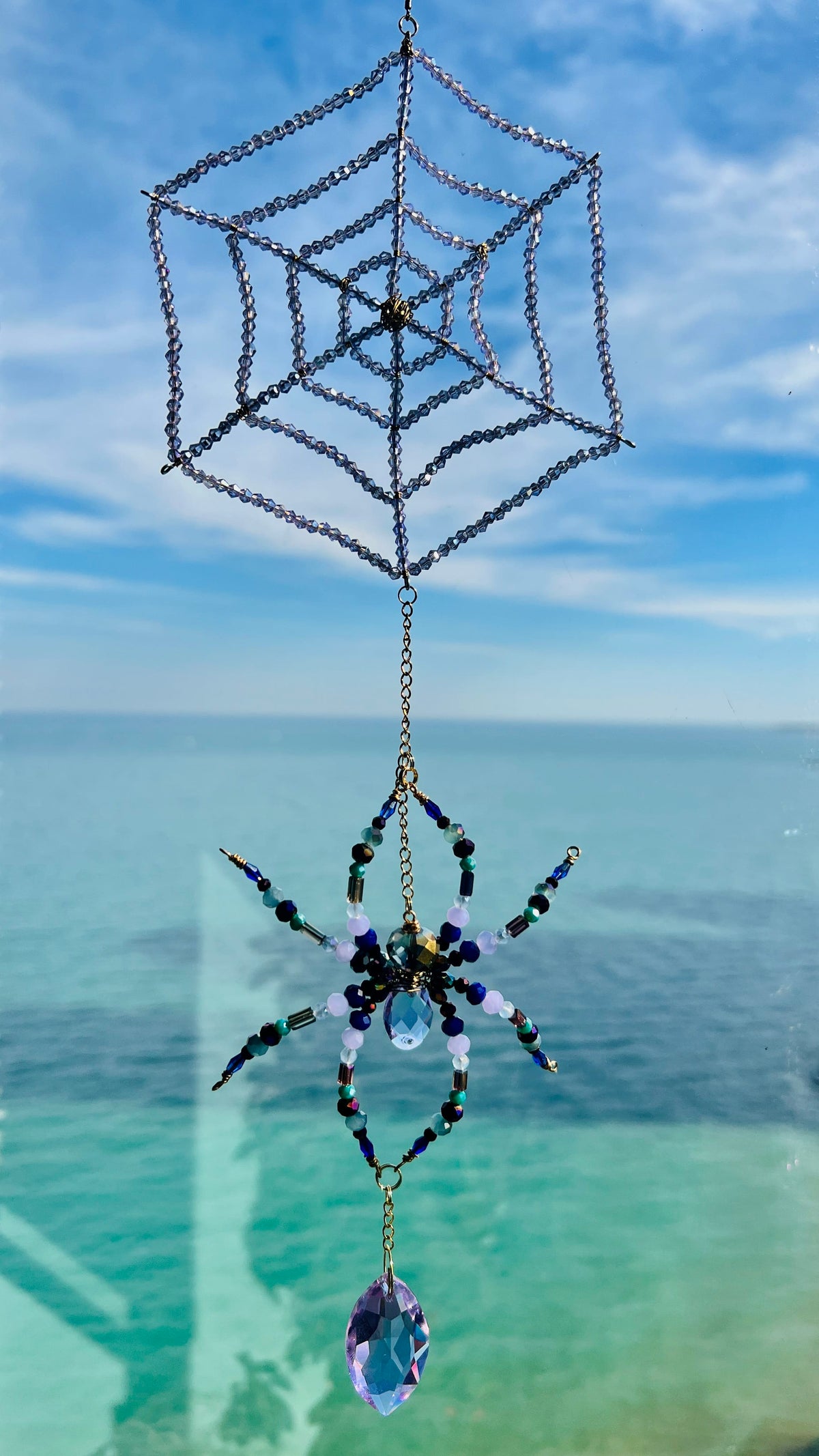 Suncatchers Twilight Web – Beaded Spider & Crystal Web Suncatcher