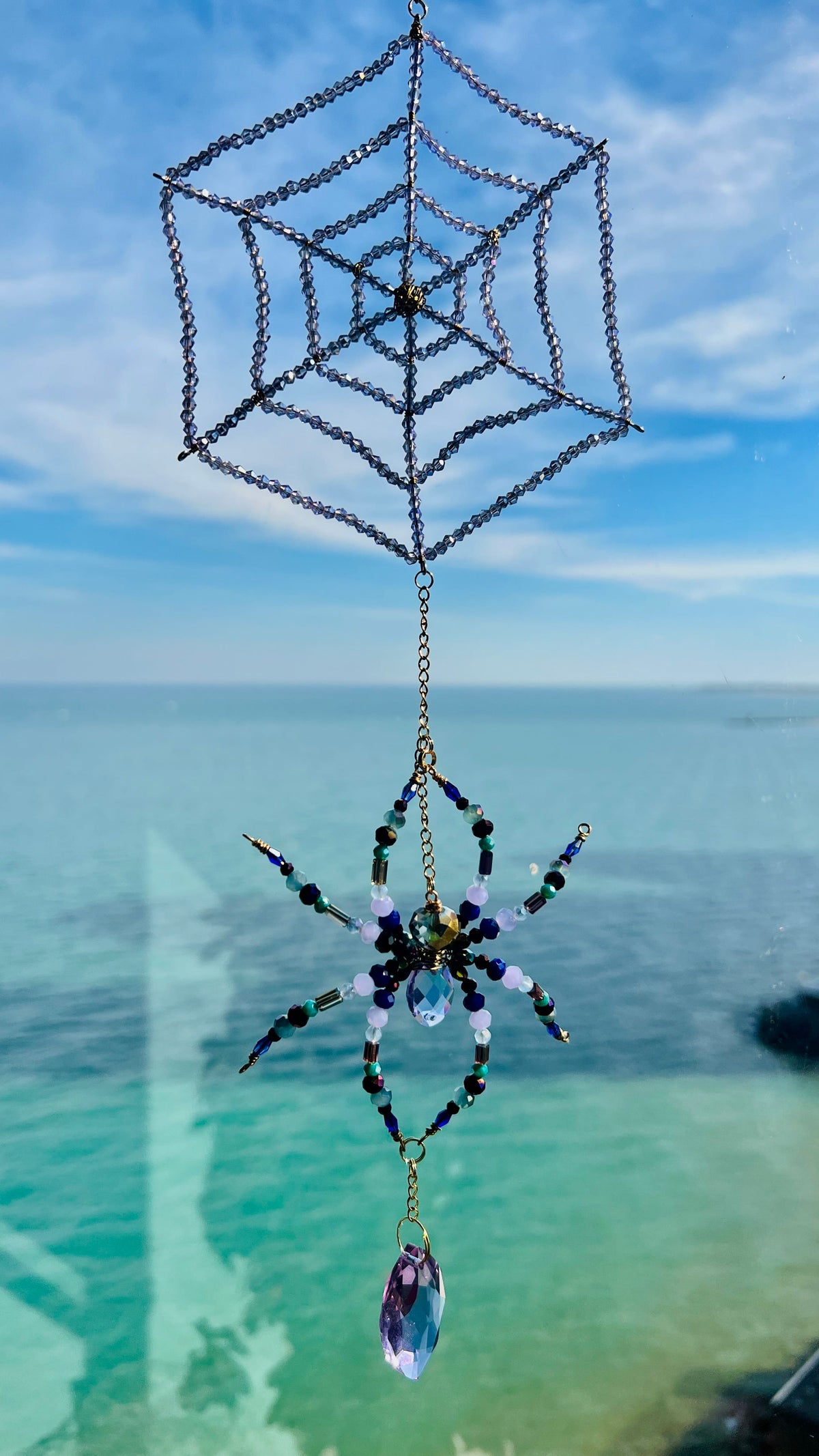 Suncatchers Twilight Web – Beaded Spider & Crystal Web Suncatcher